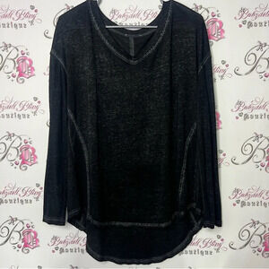 Free people long sleeve distressed black flowy top comfy loungewear grey